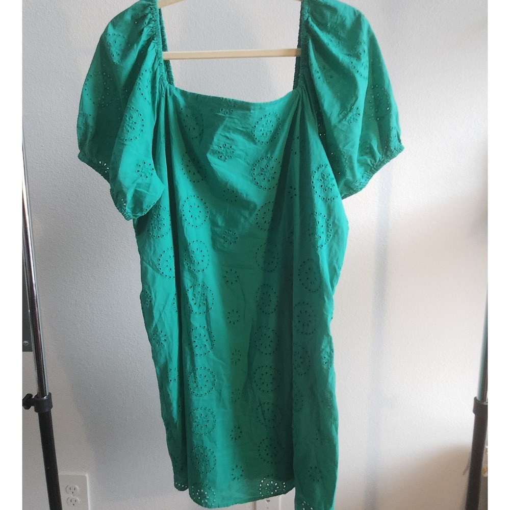 Lauren Conrad Teal Eyelet Square Neck Puff Sleeve Smocked Mini Dress XXL